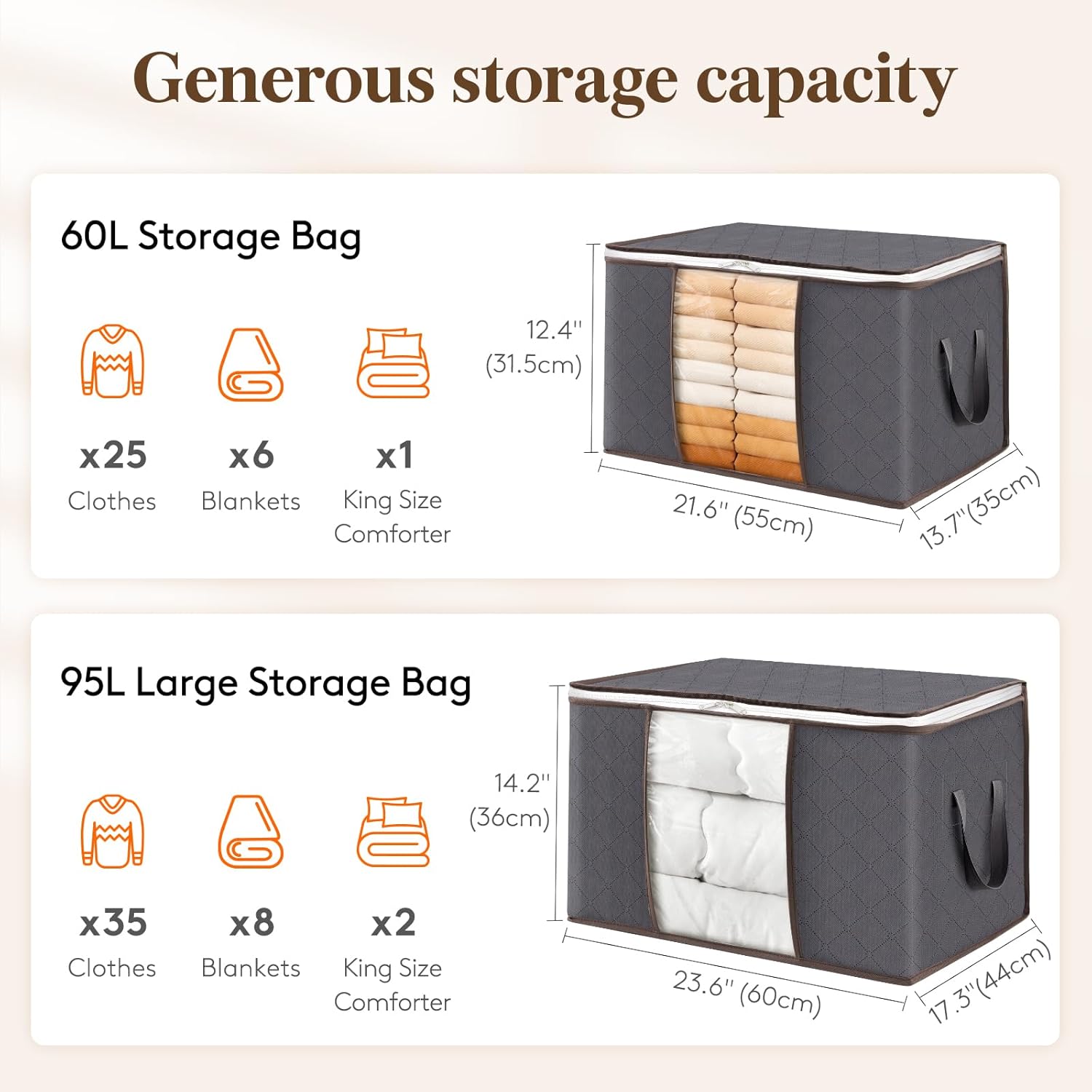 Lifewit 95L Clothes Storage Bags Large Storage Box With Lid Packing Boxes for Mo...