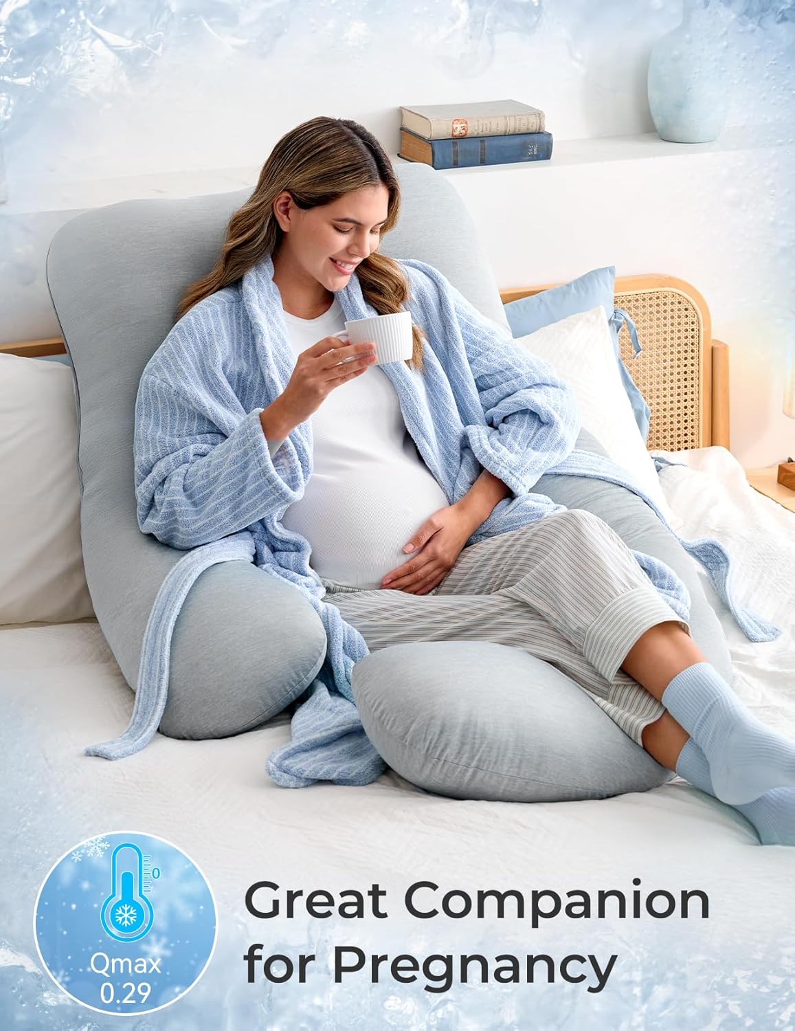 Momcozy Pregnancy Pillows with Cooling Cover, U-Shaped Full Body Maternity Pillo...