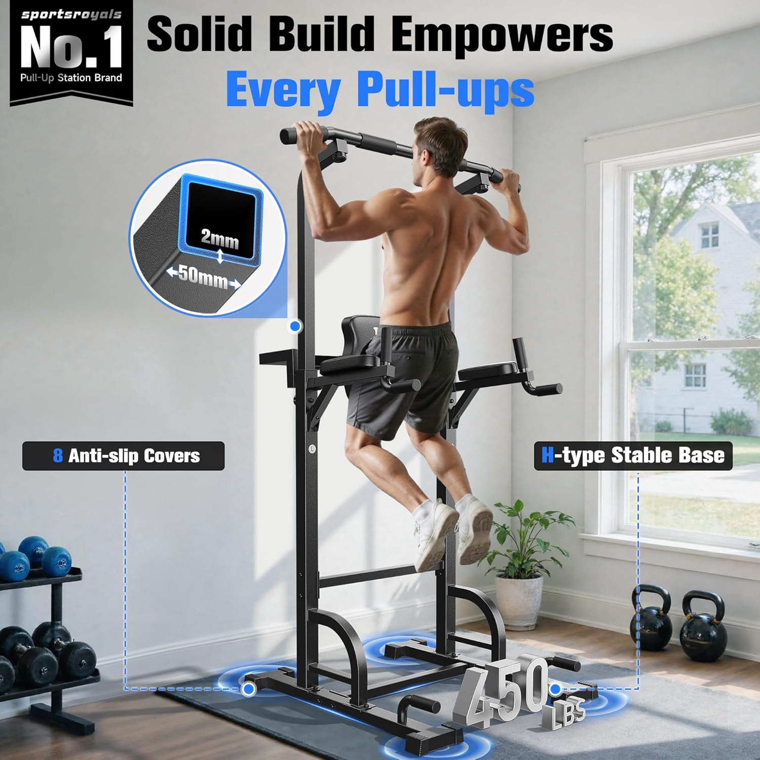 Sportsroyals Power Tower Pull Up Bar Station, 450LBS Stable Pull Up Dip Station...