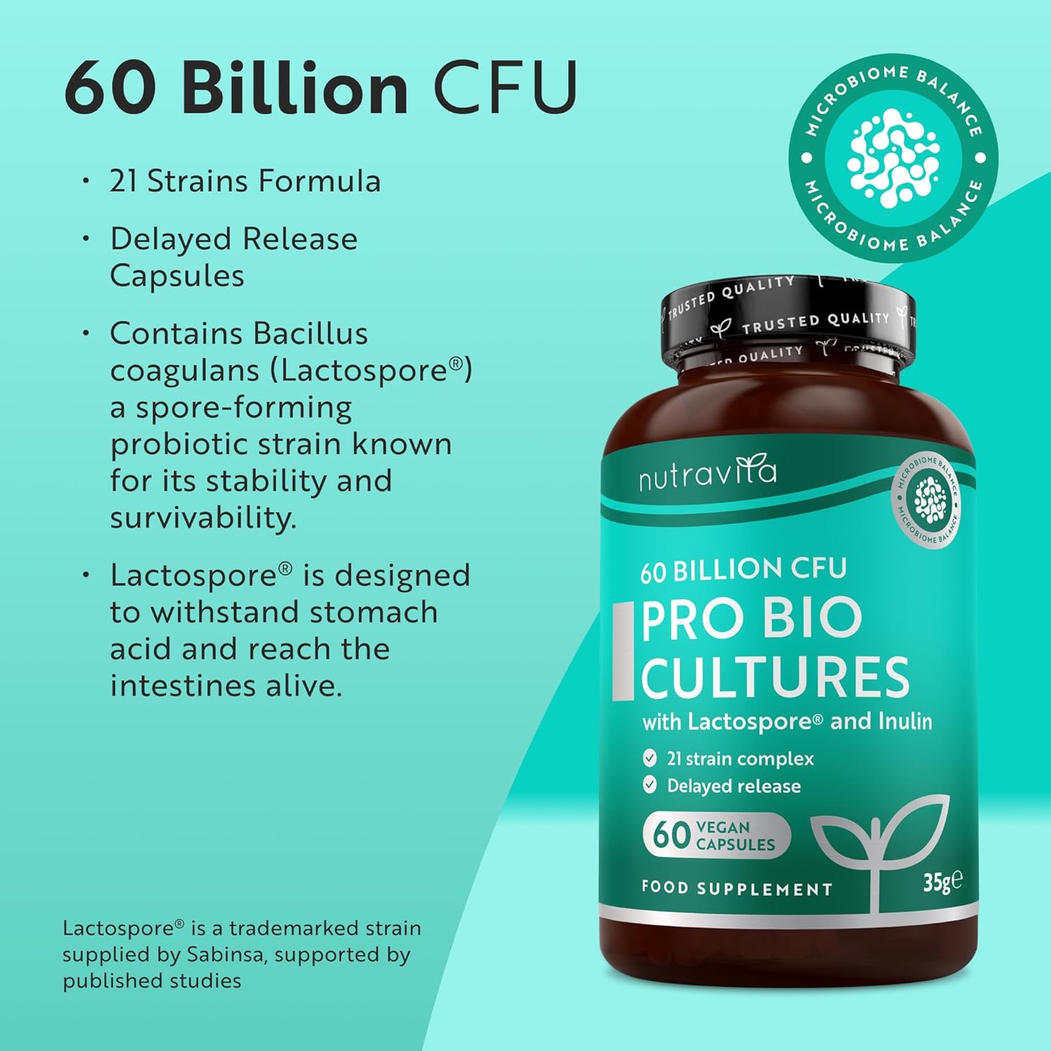 Nutravita Probiotics for Gut Health 60 Billion CFU - 60 Vegan Capsules - 21 Stra...