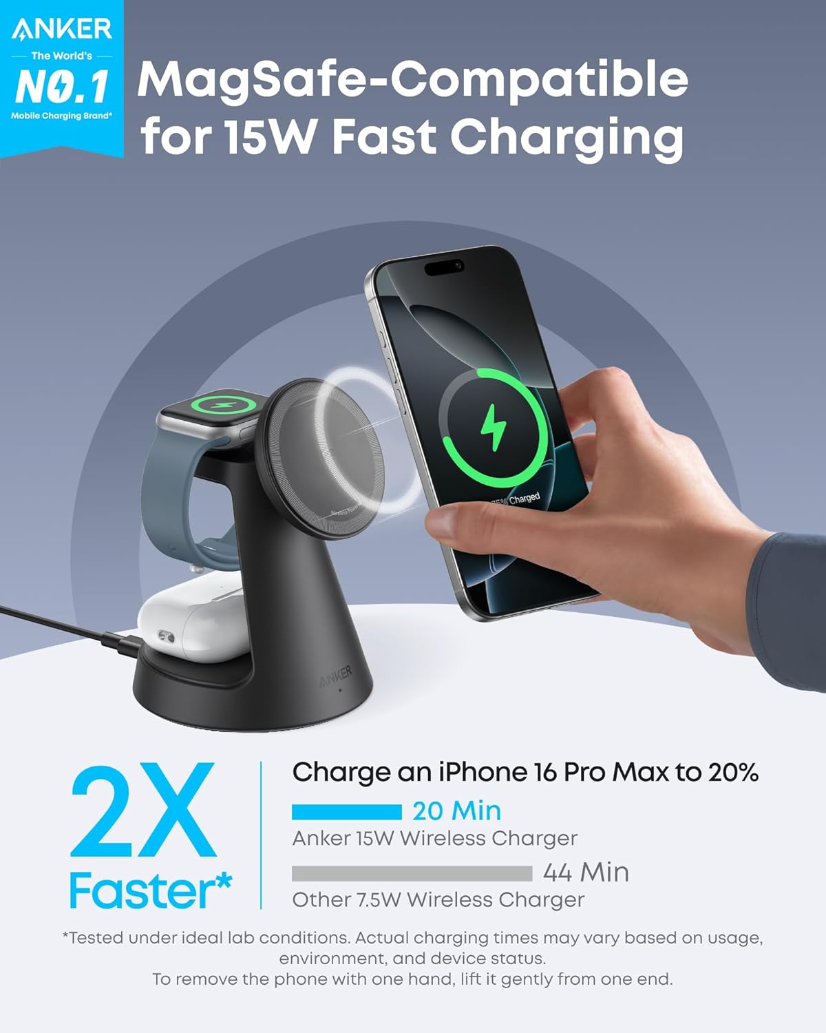 Anker MagSafe Charger Compatible, MagGo 3-in-1 Charging Station, Nano Charging S...