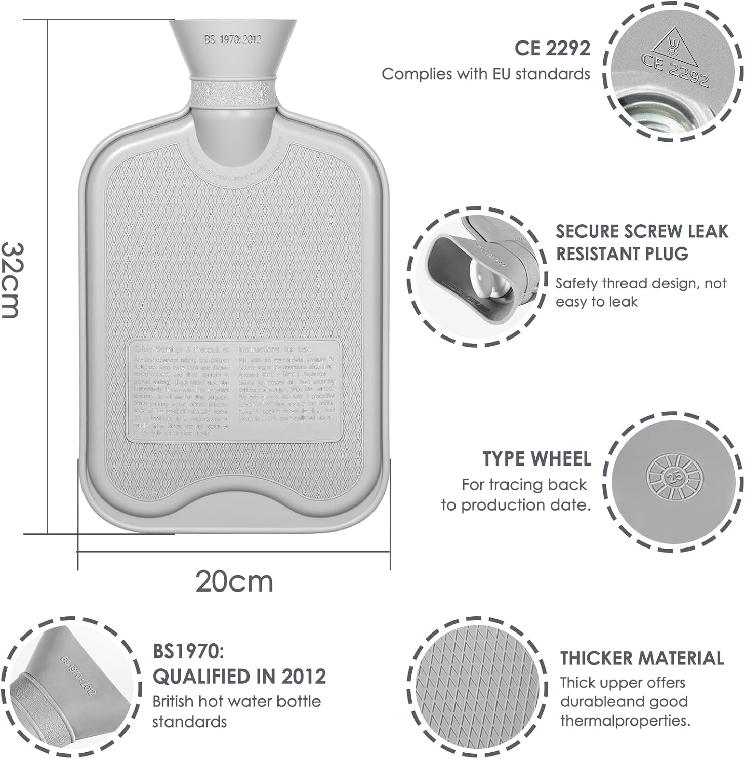 BOLEi Hot Water Bottle with Luxury Cosy Faux Fur Cover,2L Leakproof Large Hot Wa...