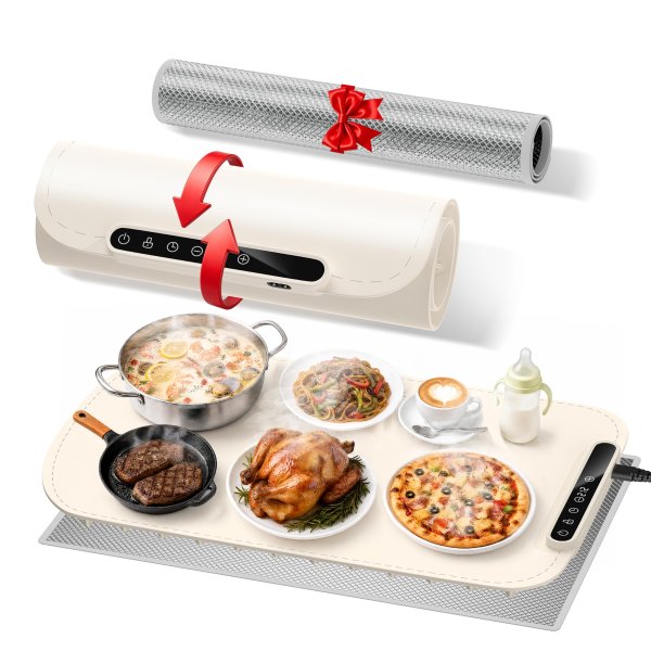 Food Warming Mat - Fast & Full Surface Heating, Silicone Heat Pad with Adjustabl...