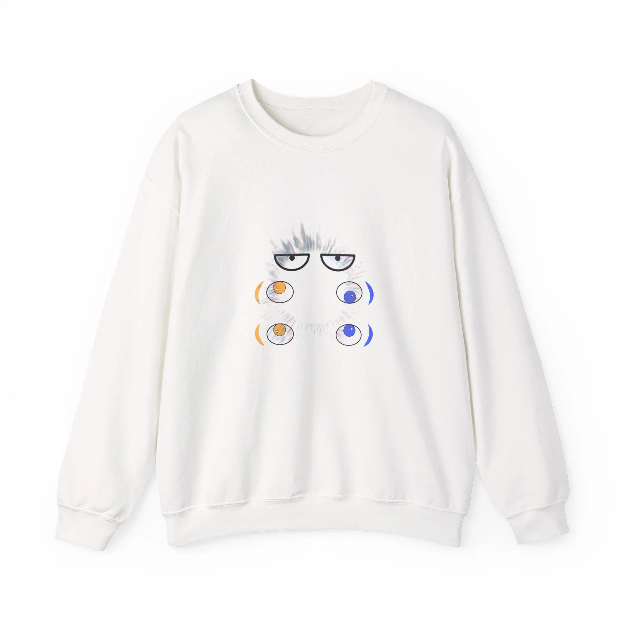 Sleepy Eyes Crewneck Sweatshirt, Unique Minimal Face Illustration Apparel, Speci...