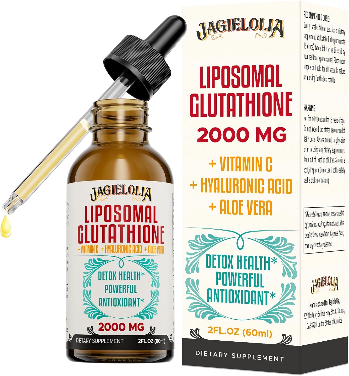 Jagielolia 2000MG Liposomal Glutathione Liquid, Made in The USA, Reduced Glutath...