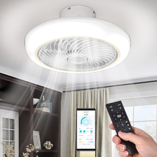 18" Enclosed Ceiling Fan Light 6 Speeds Reversible APP Dimmable Bedroom Kitchen