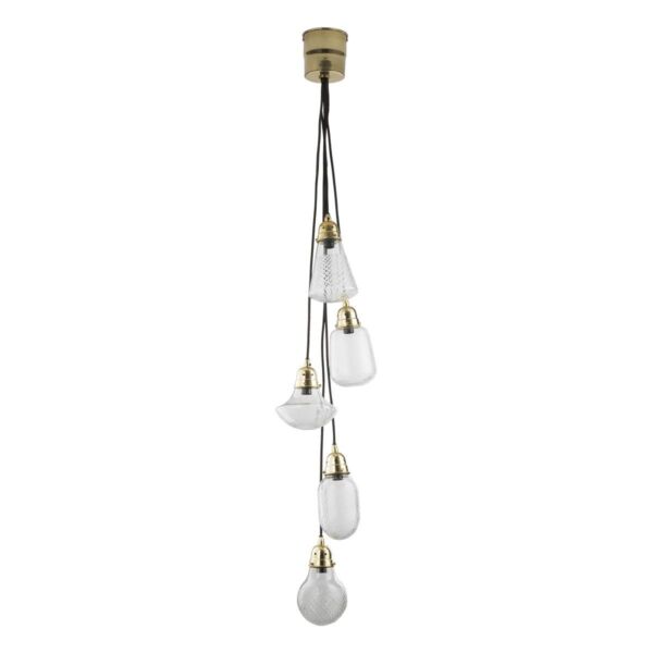 Dar Lashira 5 Light Pendant Ceiling Drop Light Polished Brass Cut Glass RRP £240
