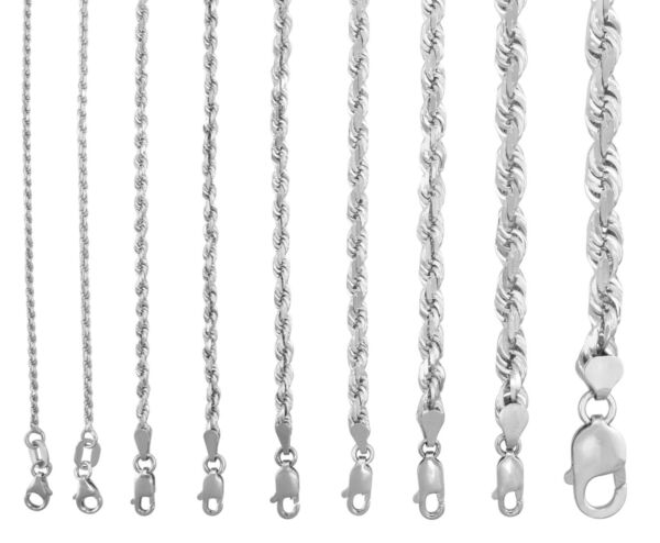 10K White Gold 1.5mm-7mm Diamond Cut Rope Italian Chain Pendant Necklace 16"-30"