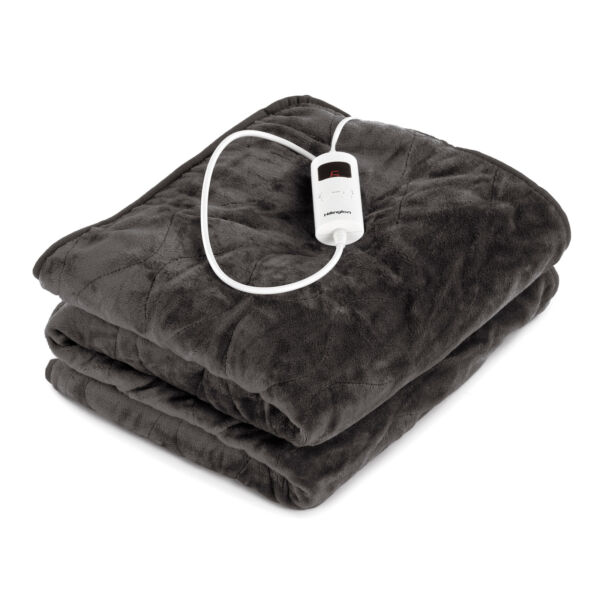Electric Heated Throw Dark Grey Blanket 6 Heat Settings Fleece Soft Over Digital