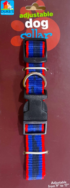 Adjustable Nylon Dog Collar Small Medium Large 3/4" Wide, 9"-17" Blue-Red-Black