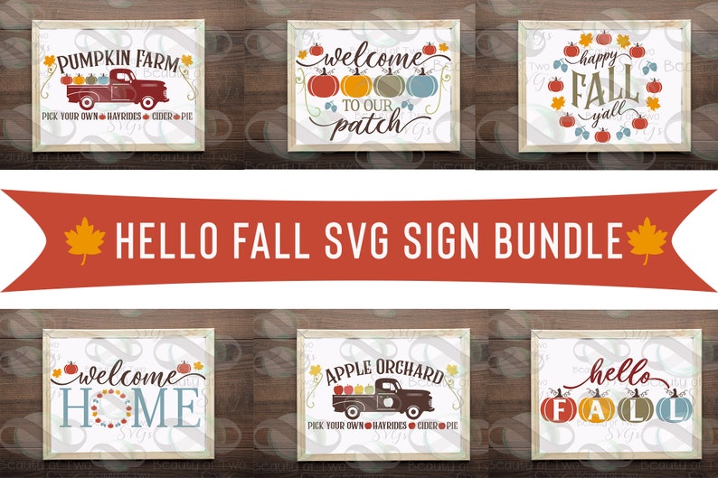 Hello Fall svg cut files digital sign bundle, Farmhouse Fall svg files, 6 designs GREAT deal! For cutting machines or print Instant Download